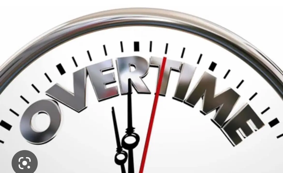 Overtime written on a clock with two needles
