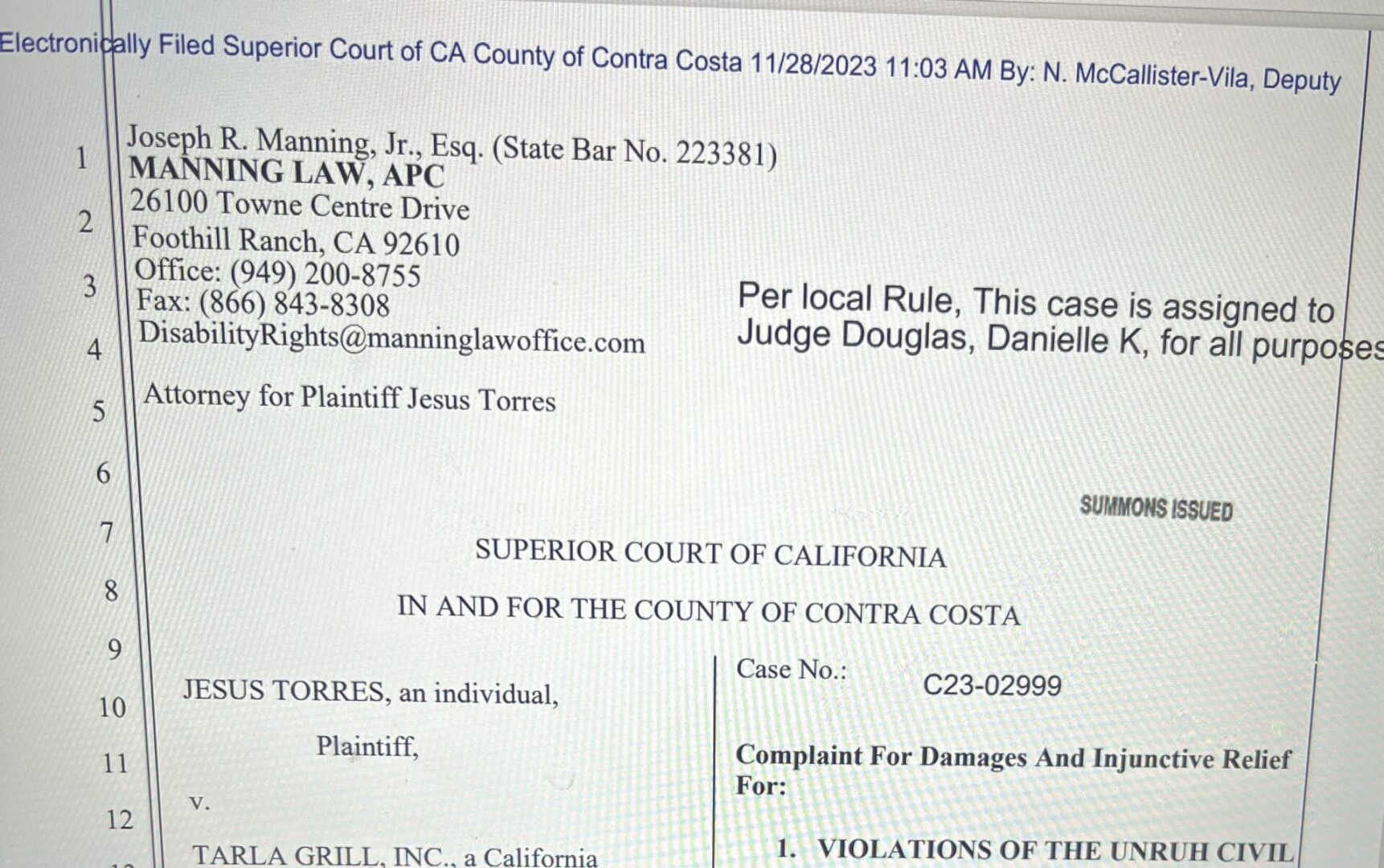 Torres Lawsuit Complaint Picture