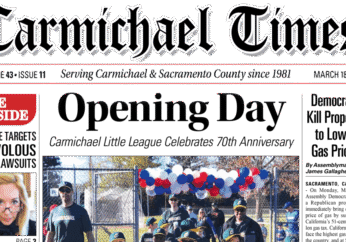 Carmichael Times masthead above youth baseball photo